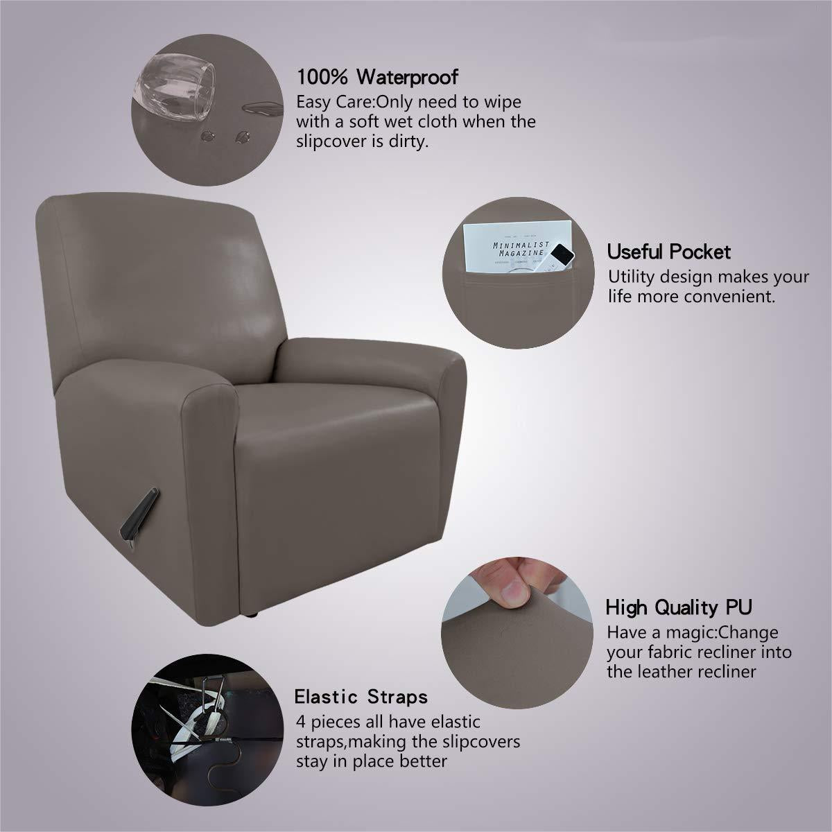 PU Leather Recliner Slipcovers Waterproof Stretch Sofa Covers( 4 Piece