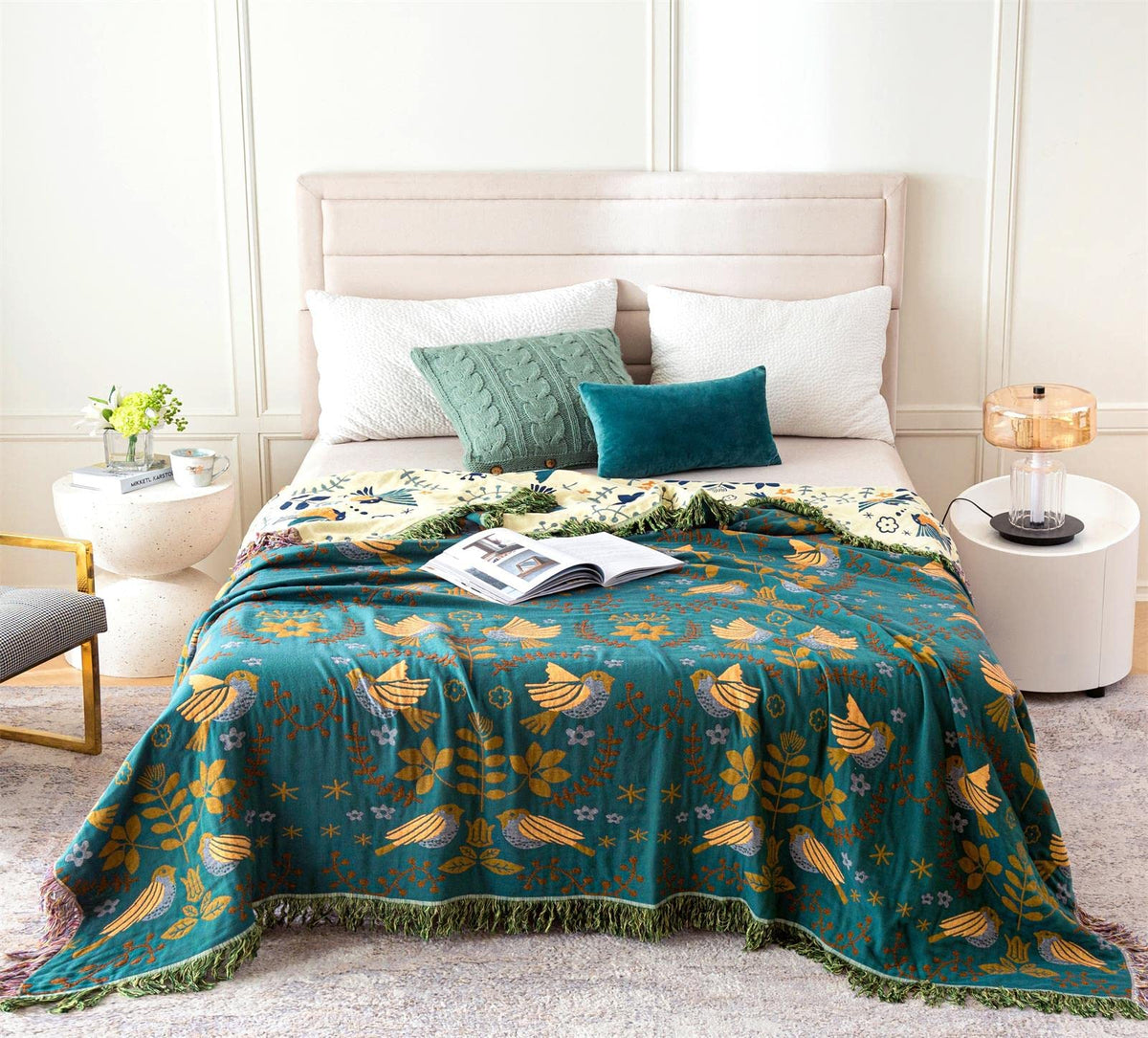 Double-Sided Boho Sofa Cover Throw Blanket Cuddly Blanket with Fringes ...
