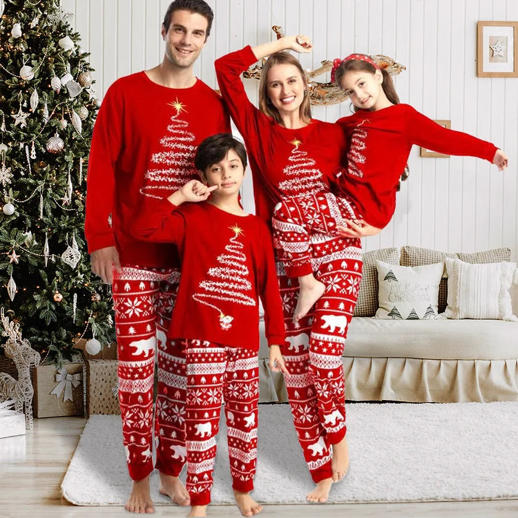 Family Matching Red Christmas Tree Suits Family Look Pajama Set– Sureix