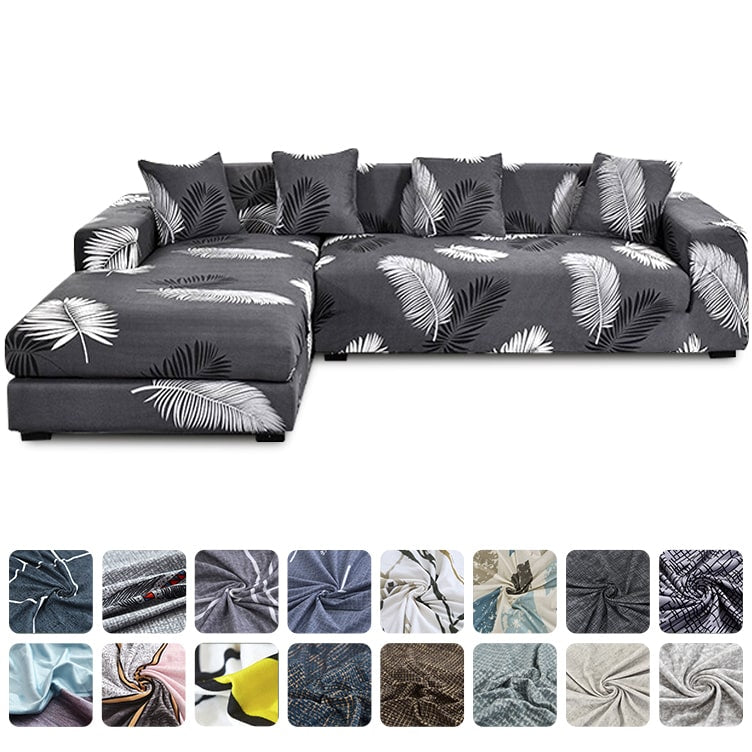 LShaped Sofa Covers Polyester Stretch Couch Covers with 2 Pillowcases